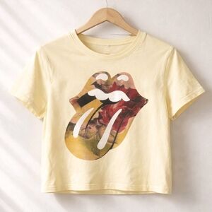 The Rolling Stones Pale Yellow Cropped  Tee Size M
